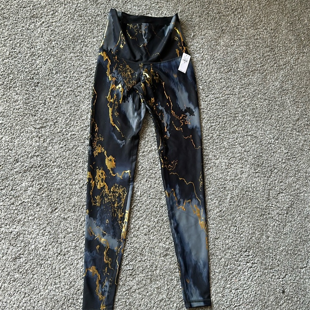 Old Navy black Marble metallic gold full length tights/leggings xs w tag